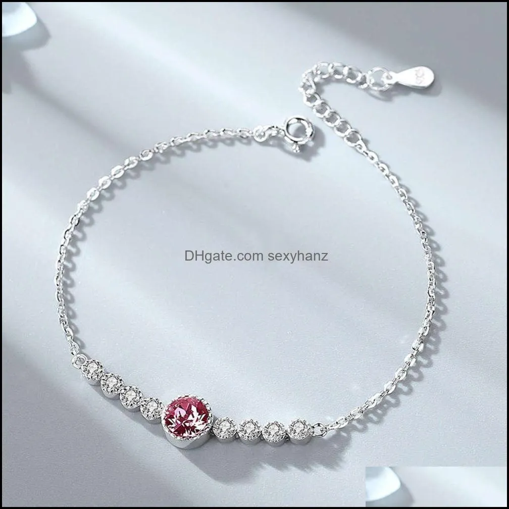 Heart of the ocean S925 Sterling Silver Bracelet women`s fashion versatile high grade Austrian Crystal student jewelry