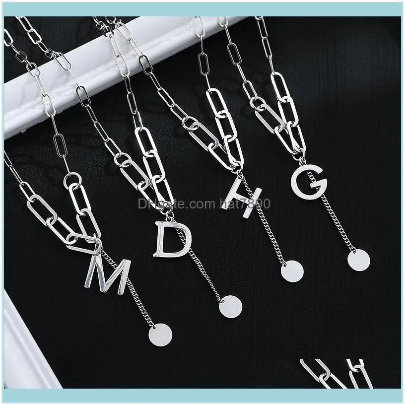 S925 Silver Necklace make old English letter clavicle chain fashion personality tassel round brand jewelry girl