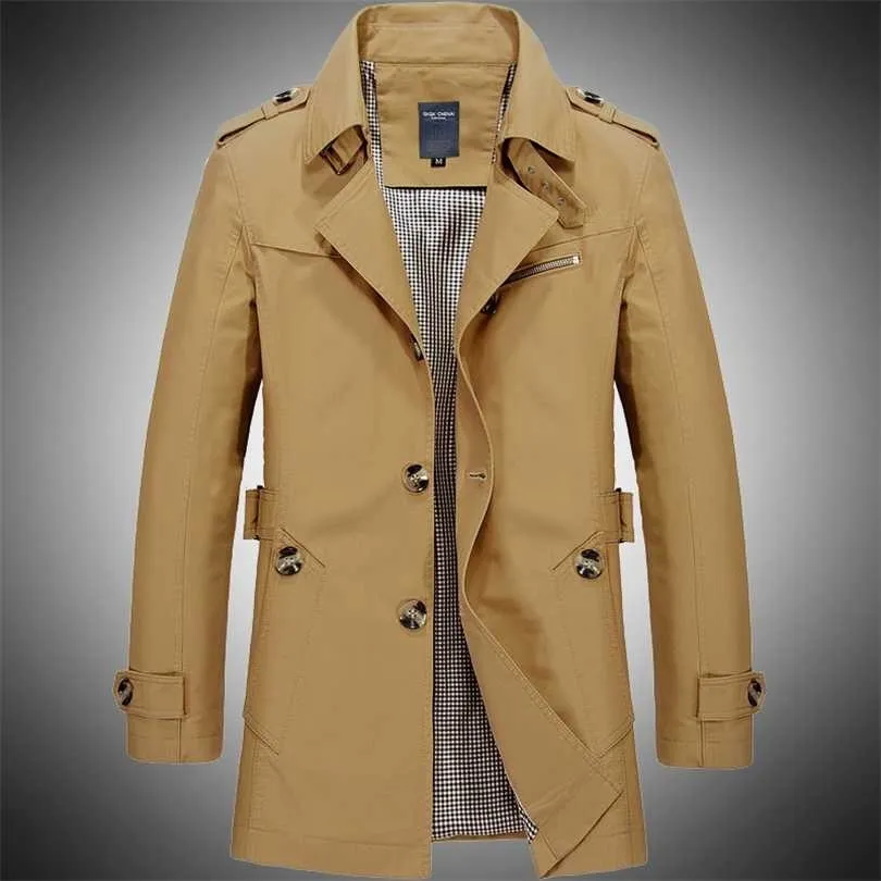 Mäns Business Long Jacket Fashion Autumn Men Casual Bomull Windbreaker Overcoat Vinter Trench Outwear Coats Plus Storlek 4xl 211126
