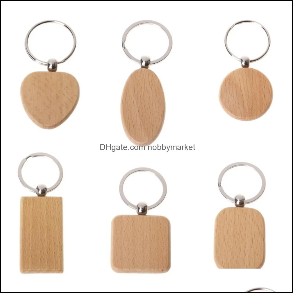 Key Rings Jewelry Natural Wooden Ring A Variety Of Shapes Round Square Heart Chain Ctrative Anti Lost Wood Drop Delivery 2021 Vrzwv