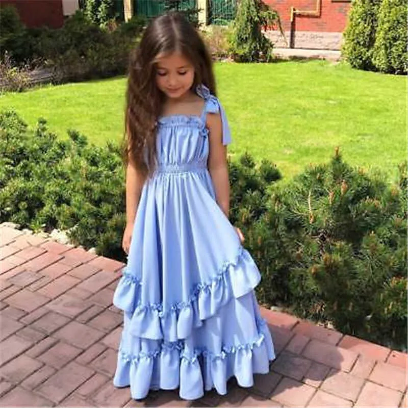 Canis 2019 Ny Prinsessan Barnflickor Sommarklänning Ärmlös Ström Toddler Kids Tutu Party Dresses Maxi Long Sundress Pageant Q0716