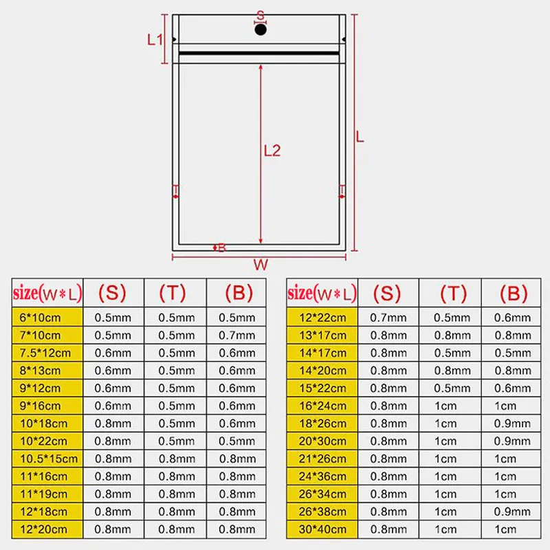 100 pz 20-30 cm Trasparente + bianco perla Plastica Poly OPP sacchetti di imballaggio chiusura lampo Pacchetti di vendita al dettaglio Gioielli cibo sacchetti in PVC Mylar bag