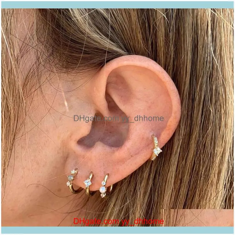 Boheme 925 Siver Fashion Solitaire Square Zirconia Huggie Hoop Earring &