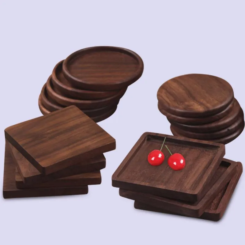 Beech Black Walnut Wood Coaster Retro Insulation Cup Mat Household Square Round Coaster Coffee Tea Cup Pads LX2562 WJY591