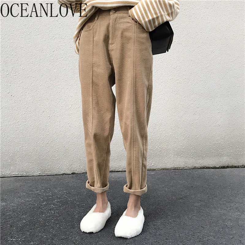 Corduroy Ankle-length Woman Pants Autumn Winter High Waist Mujer Pantalones Korean Style Trousers Ins 19243 210415