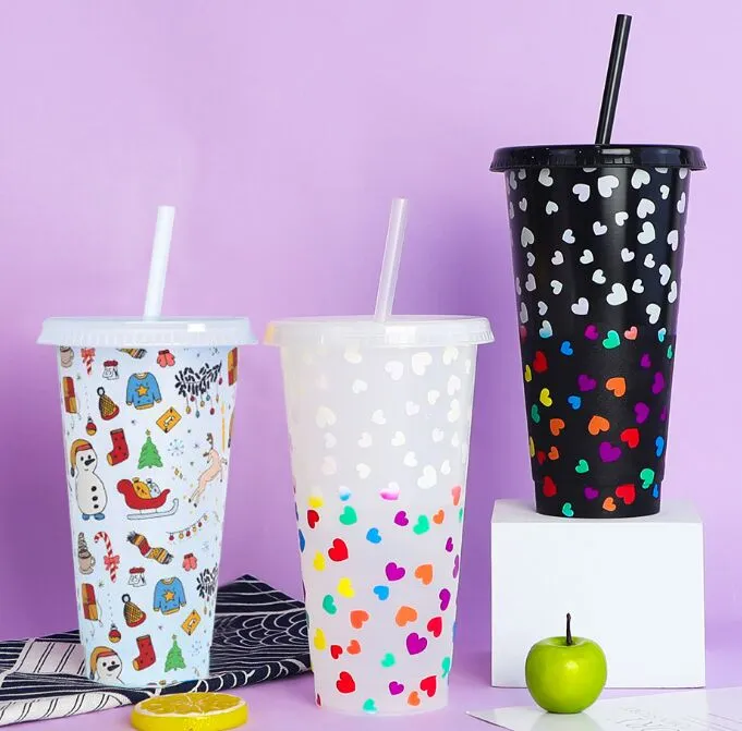 Creative Love Folor Leaming Tumblers Кружки Кубок 240oz / 710 мл PP Напитки холодной Голубой пластиковую воду Одиночные соломенный процесс