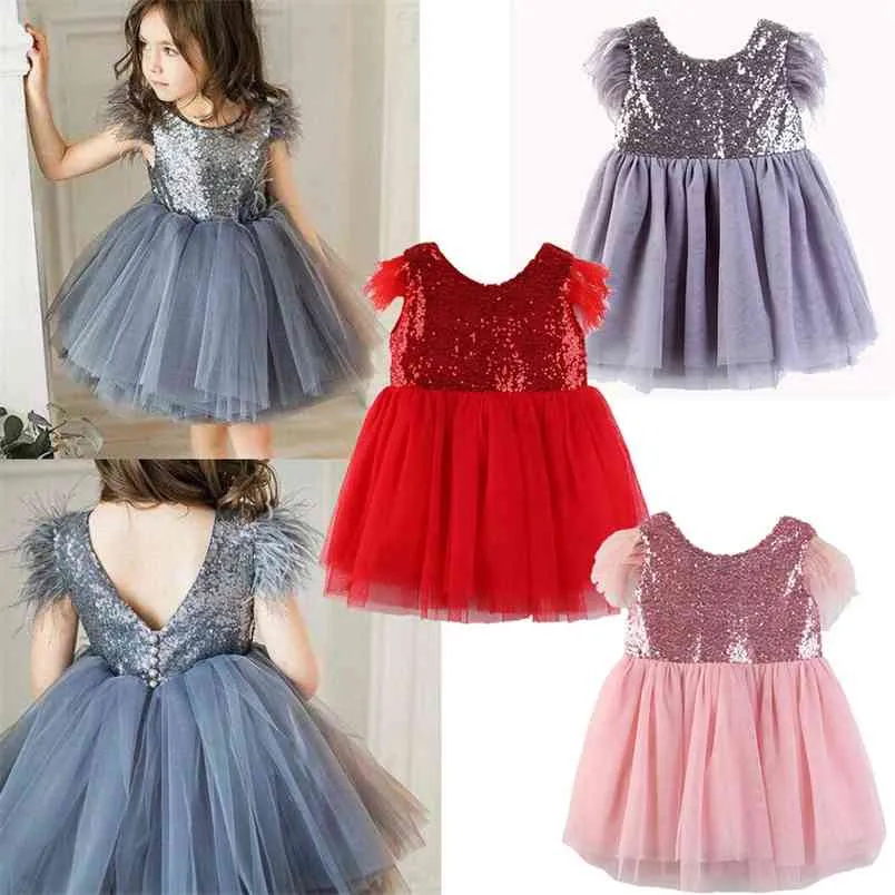 Filles d'été robe enfants vêtements vêtements paillettes cuir maille princesse bébé 210528