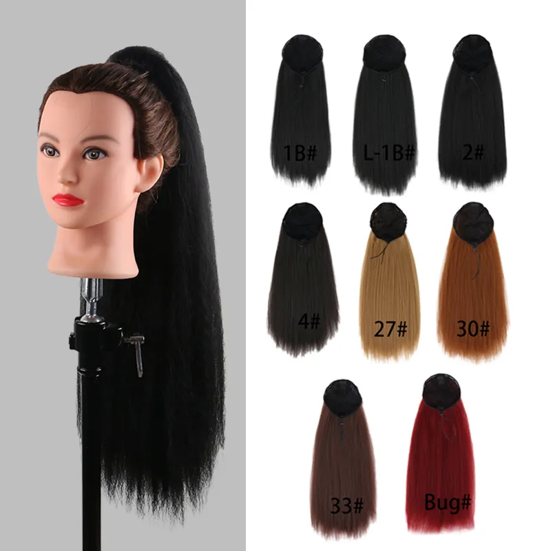 24inch 100g Syntetiska hästsvansar Kinky Straight Yaki Drawstring Ponytail Förlängning Hårstycken