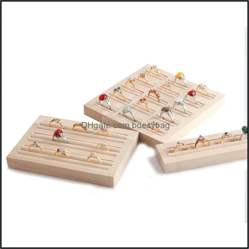 Natural Bamboo Wood Rectangular Ring Earring Display Tray Earring Storage Tray Jewelry Display Stand Counter Storage Box