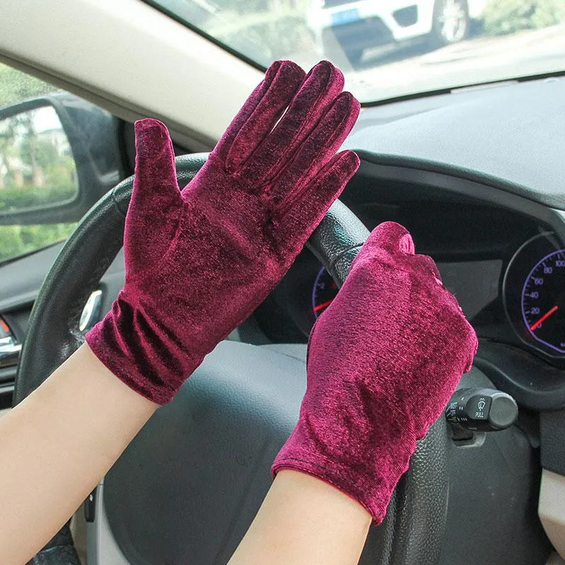 Femme mode chaud couleur unie velours gants femme coupe-vent hiver doux confortable élastique cyclisme conduite gant mitaine