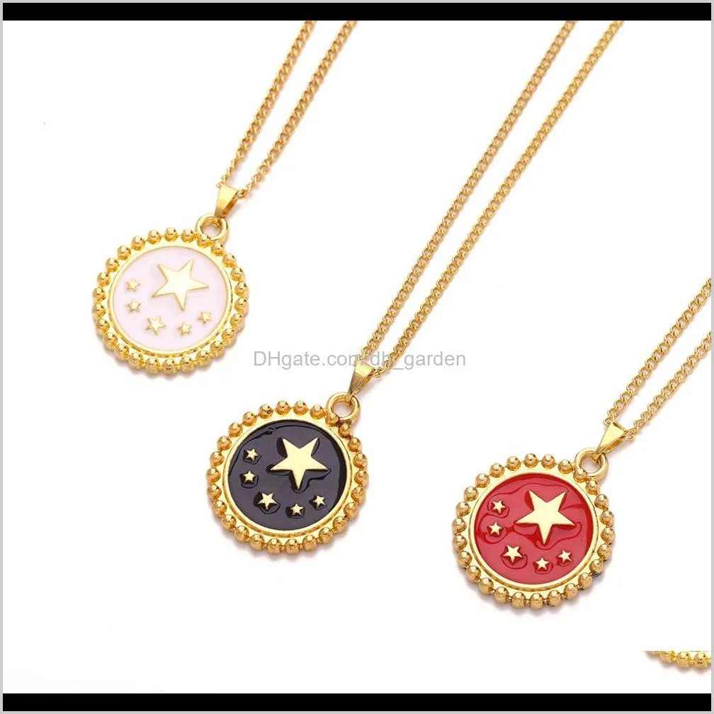 2020 New Red White Black Enamel Star Pattern Gold Coin Necklace For Women Ladies Heart Pendant Necklaces Jewelry Accessories