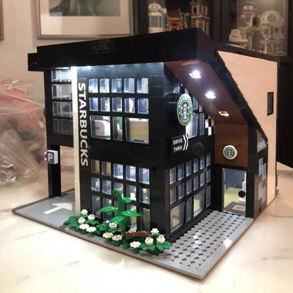 Creator Expert Street view Modern Cafe Corner Model Ideas Building Blocks 2926Pcs Moc Modular Bricks Pet Book Coffee Shop Q0624