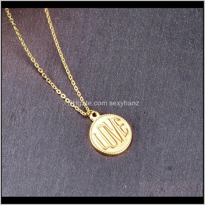 simple letter love necklace round pendant gold color fashion titanium steel woman jewelry gift never fade necklaces