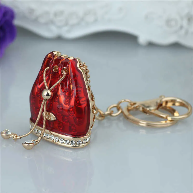 Crystal Rhinestone Alloy Keychain För Kvinnor Handväska Trinket Porslin Fusion Stor Bag Key Ring Bil Key Holder Chaveiro G1019