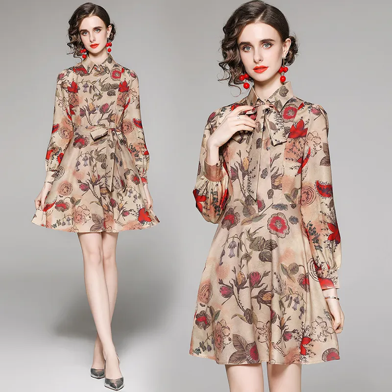 Robe de Boutique pour filles, manches longues, avec nœud, haut de gamme, tendance, robes de soirée, de bureau, nouvelle collection automne 2021
