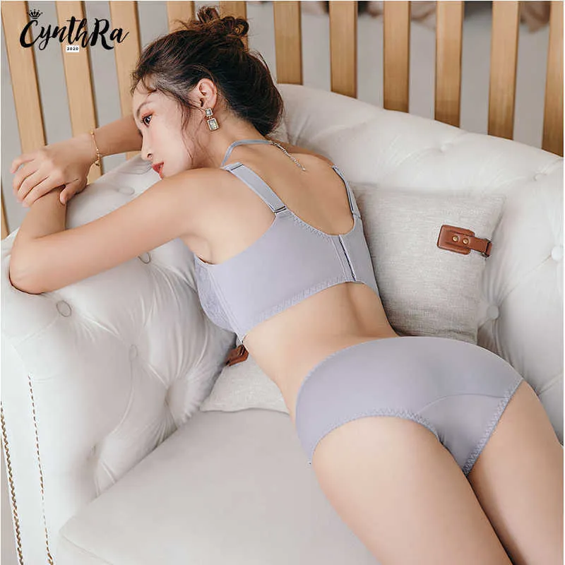 CYNTHRA Lingerie Set Ladies Large Size Female Plus Size Wireless Push Up  Gathered Sexy Breast Underwear Bra set For Women Q0705