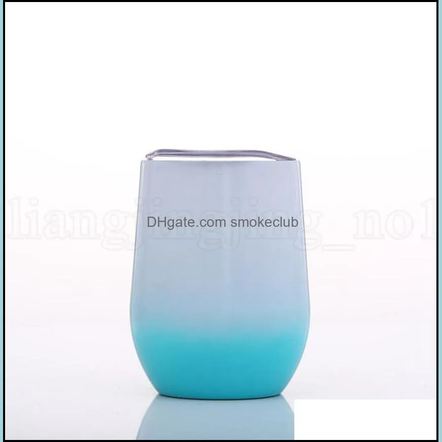 12oz Egg Shaped Cup 7 Colors Gradient Stainless Steel Wine Glasses Beer Mug Stemless Insulated Cups LJJO6861-6