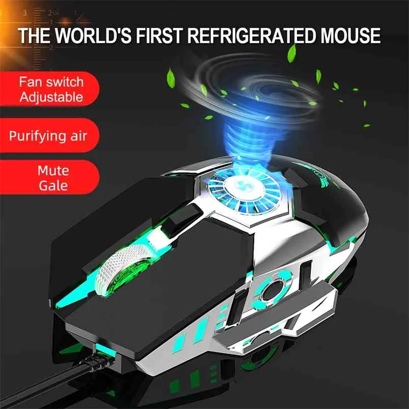 USB Wired Gaming Mouse With Cooling Fan Mechanical Feel Gamer Mice For Laptop Computer PC 6400DPI Mause 210609