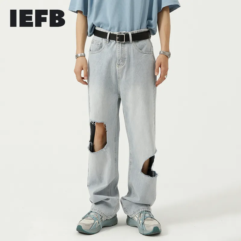 IEFB men's wear | summer Korean straight cut trend light blue casual jeans men's wear 210524
