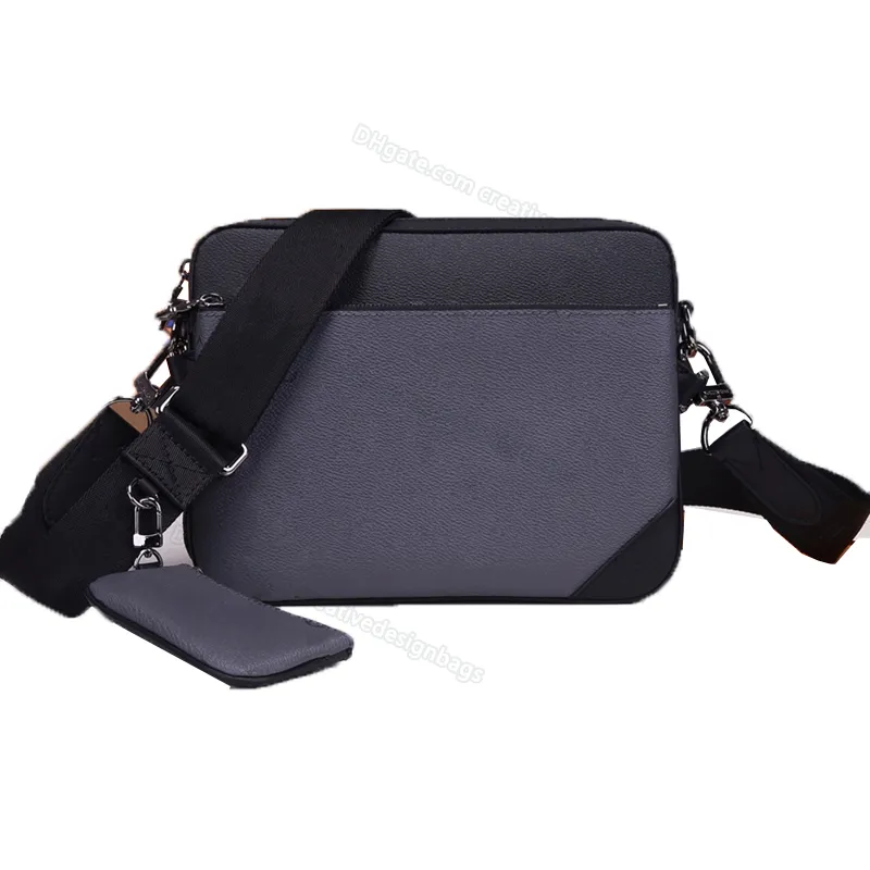 Mens Messenger çantaları Üç Parça Takım Üçlü Çanta Eclipse Ters Tuval Şık Deri Gümüş Metal Trim Tek Omuz Kayışı Para Çantası Debriyajı 69443 L088