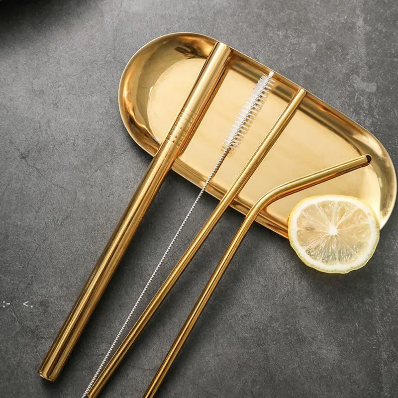 5/Piece Sets Milk Tea Straw Stainless Steel Solid Color Drinks Milks Straws Set Food Grade Drinkware Restaurant Bar Supplies RRF11046