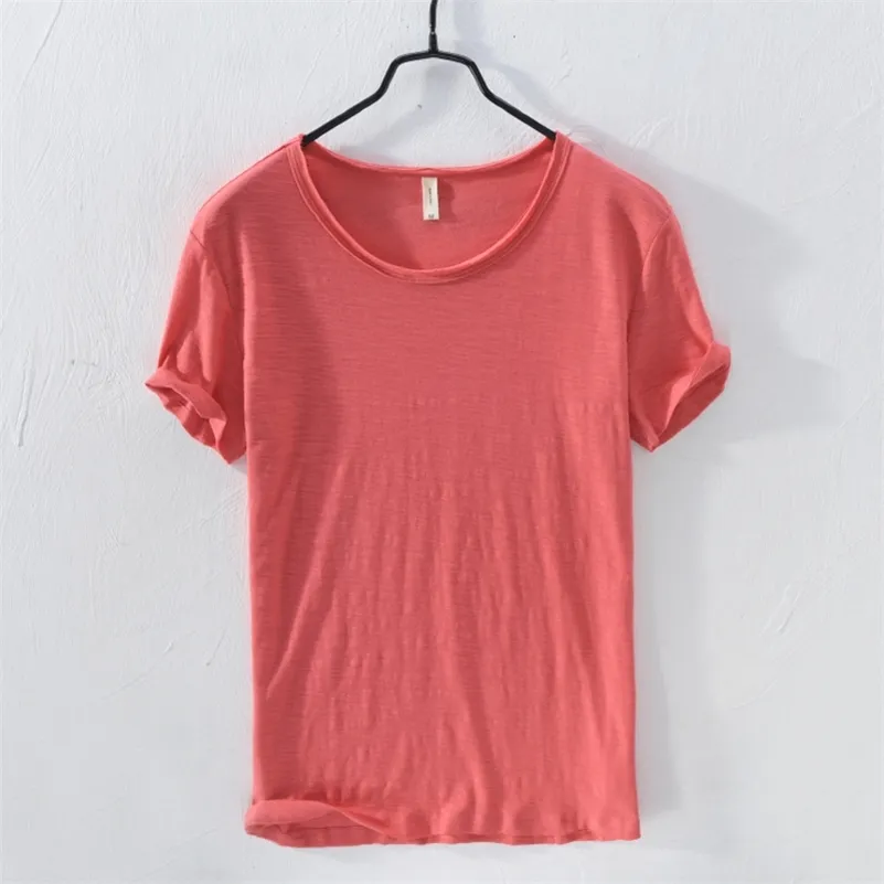 Summer Pure Cotton T-shirt för män o-hals Solid Color Casual Thin T Shirt Basic Tees Plus Size Male Kort ärm Toppar Kläder 220224