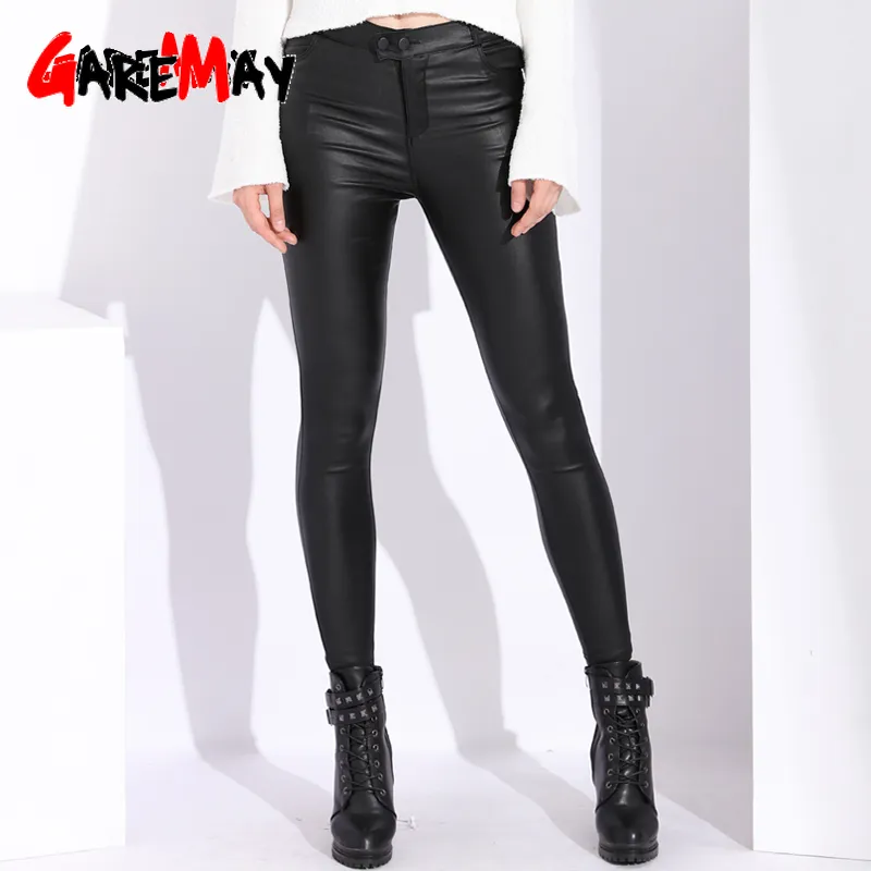 Pantaloni in pelle a vita alta da donna Autunno Inverno Moda Nero Matita sexy Stretch Plus Size Leggings in PU solido 210428