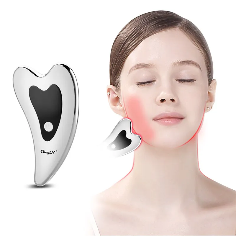 Masseur facial électrique chauffé vibrant Gua Sha lifting du visage Massage thérapie par la lumière LED raffermissement de la peau appareil de beauté