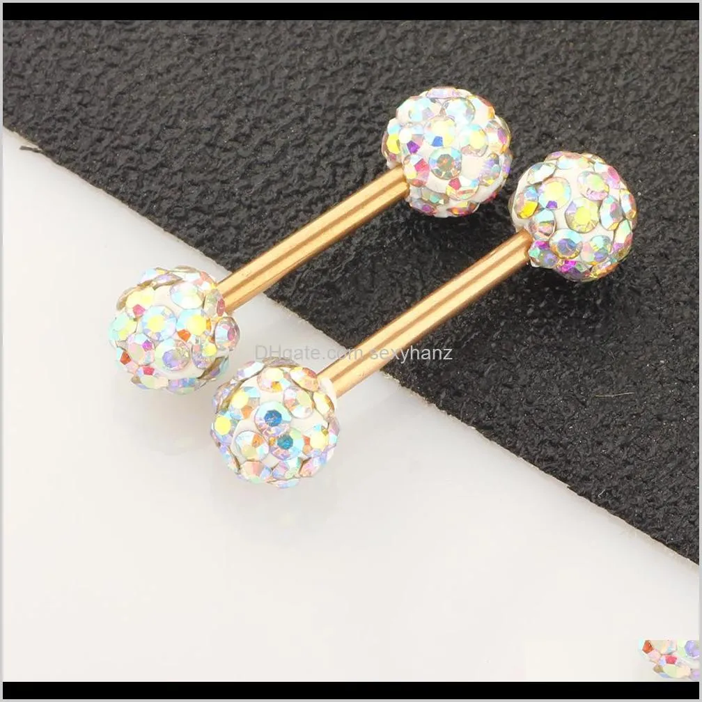 10pcs/pack piercing jewelry nipple ring,industrial barbell tongue piercing,crystal ball nose ear stud nipple lip piercing body jewelry