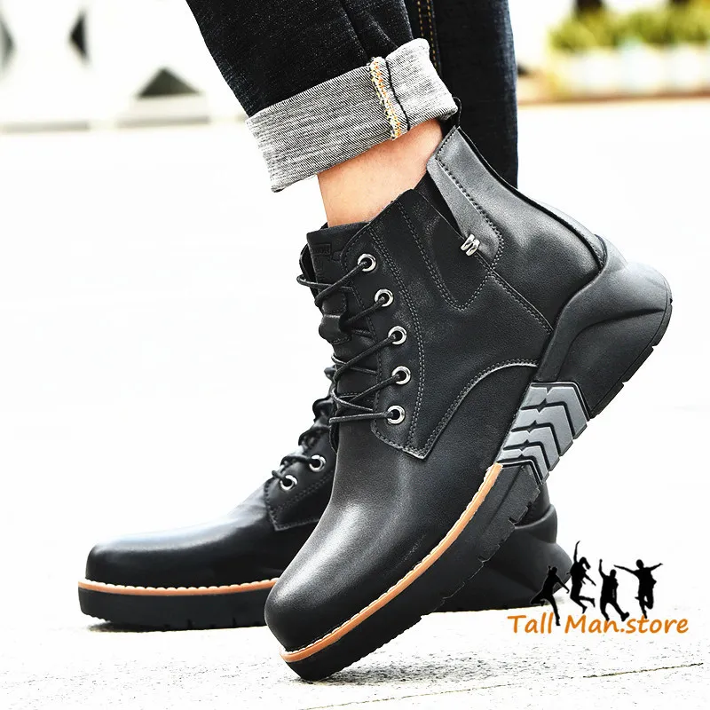 Stivali da moto in pelle di altezza di 7 cm da uomo scarpe casual invernali allaccia eva sole marrone nero