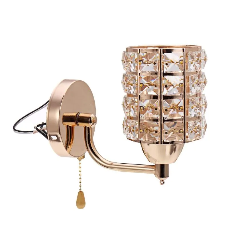 Vägglampa AC85-265V LED Crystal Corridor Sconce Lampor Dra Chain Switch Inomhus Luxury Gold Silver Light Livingroom