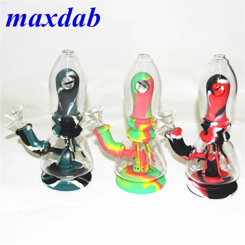 Glow in the dark Silicone Bongs Hookah oil rig Smoking Water pipe Bong bubble 7.8 inch Straight tobacco hand Pipes With Glass Bowl