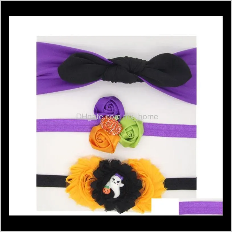 6 styles beautifu colors halloween dressing elastic children`s hairbands knot rabbit ears head flowers 3pcs suits headbands