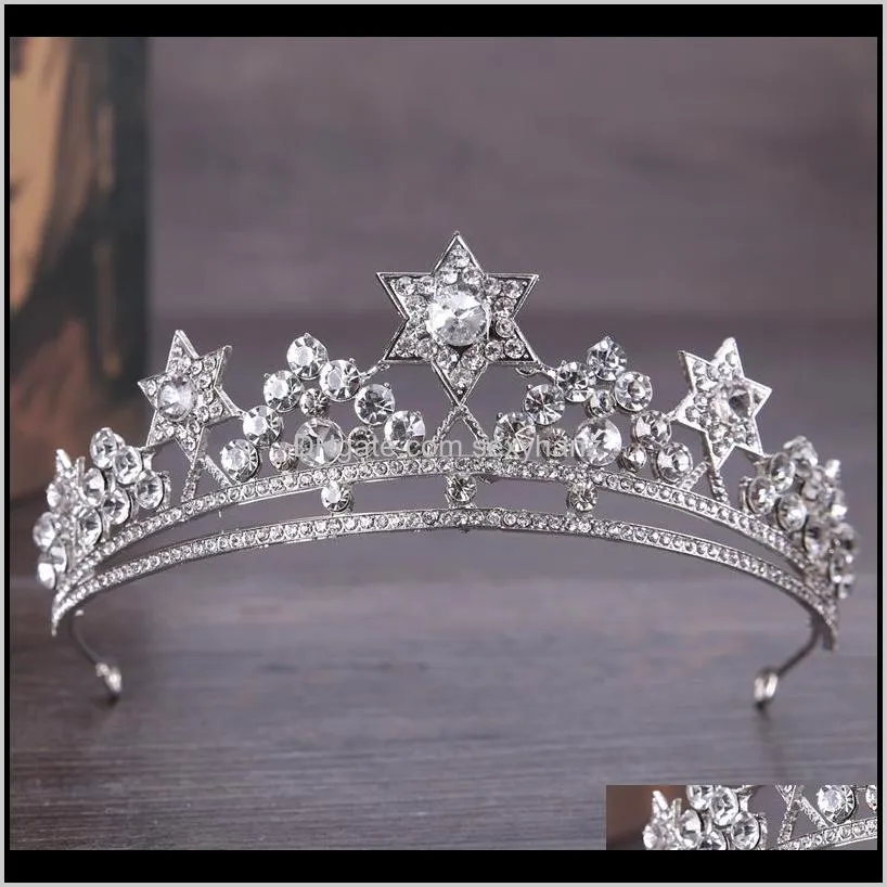 baroque star princess crown rhinestone tiara bridal wedding star headdress handmade crystal hair accessories birthday gift