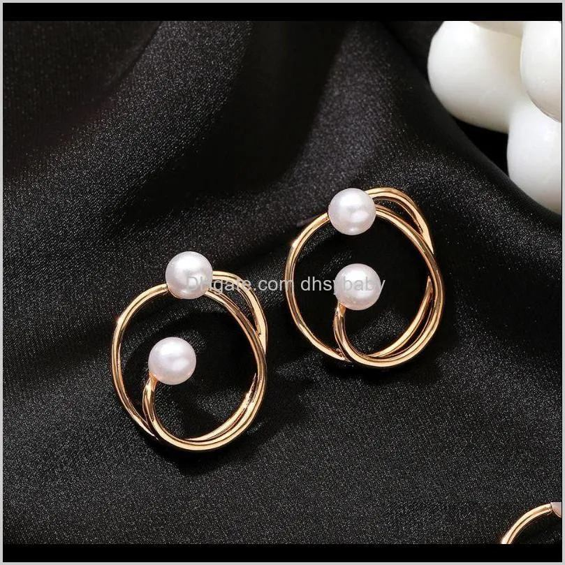 korean temperament net red girl simple pearl studs fashion design knot round earrings