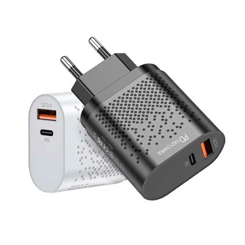 Caricabatterie rapido QC 3.0 PD 20W Tipo C Adattatore di ricarica rapida USB Caricabatterie da muro per telefono a doppia porta per iPhone 13 Pro Max XR Samsung Note 20 S22 Ultra