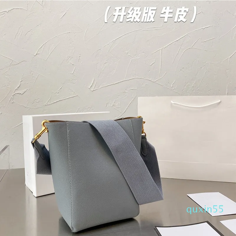 Luxurys 디자이너 가방 Saijia 높은 버전 새로운 간단한 넓은 어깨 스트랩 송아지 가죽 Litchi 버킷 가방 싱글 숄더 메신저 가방 YSJ