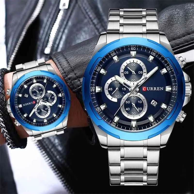 Часы Curren Мужчины Лучшие бренд Роскошный спортивный наручные часы хронографа кварцевые часы мужские часы из нержавеющей стали водонепроницаемый Reloj Hombre 210517
