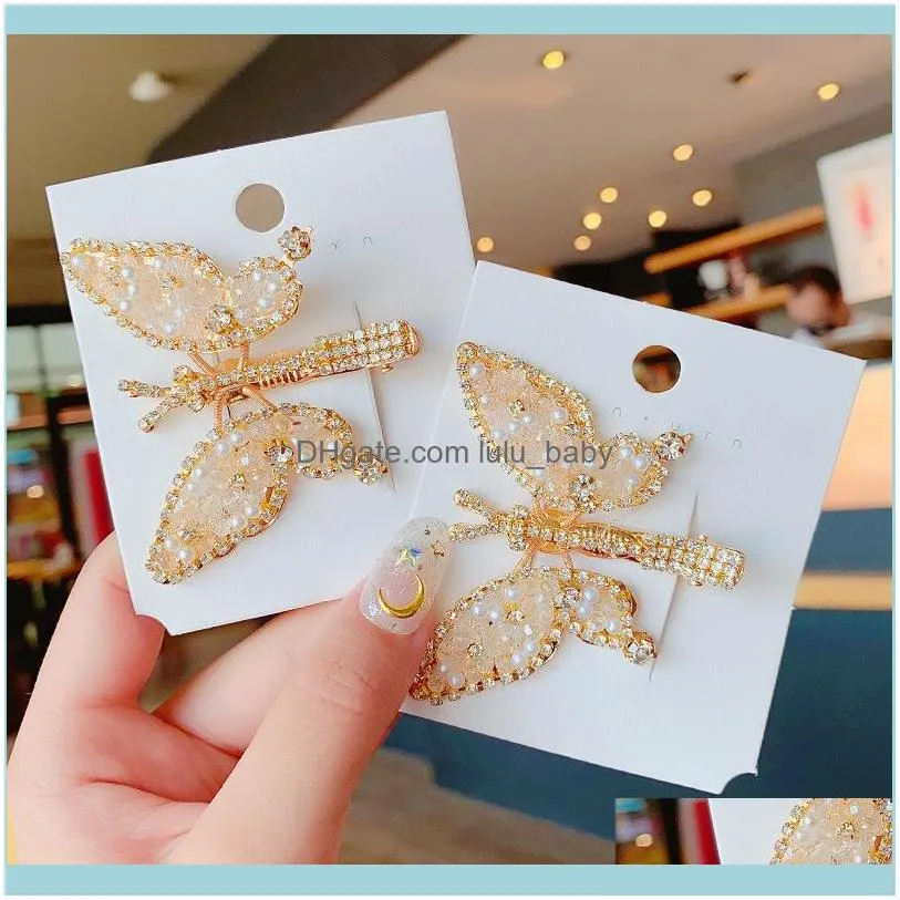 Hoofdbanden juwelenkorean stijl kristallen kralen vlinderclips pins voor vrouwen mode gouden kleur sieraden hoofddeksels aessories drop levering