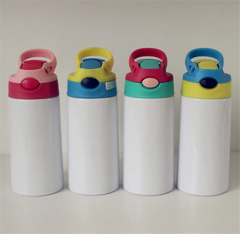 Bottiglia d'acqua per bambini a sublimazione da 12 once Sippy Cup da 350 ml con coperchio in paglia Bicchiere portatile in acciaio inossidabile per bambini