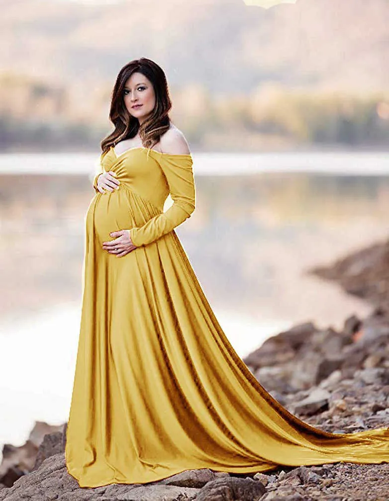 写真撮影2019マタニティ妊娠ドレス写真小道具x0902のための女性のマキシマタニティガウン服のための綿妊娠ドレス