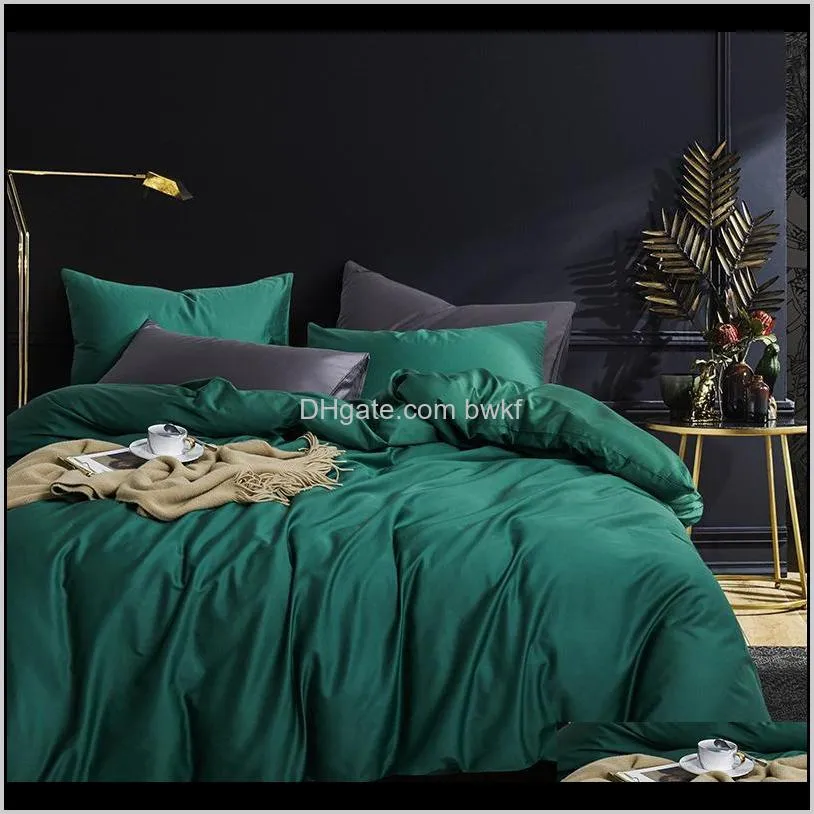 60s egyptian cotton solid color bedding set silky soft pure cotton duvet cover set bed sheet pillowcases twin queen king size 201128