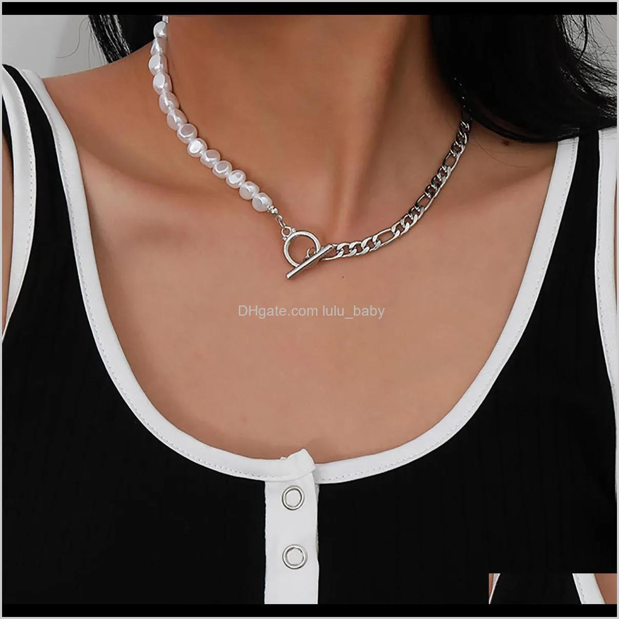 statement choker for necklace chain imitation necklace button pearl women circle bohemian jewelry pendant metal stick cvtos
