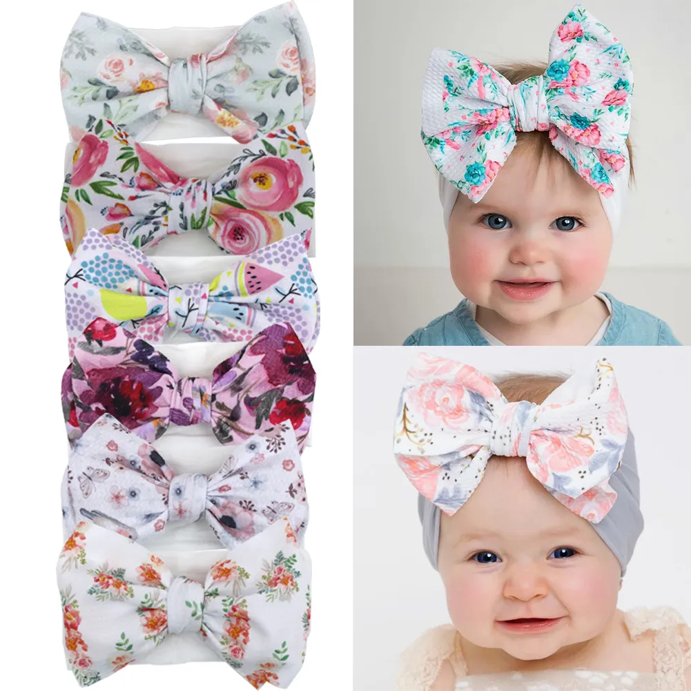 24 pièces imprimé grand arc bébé fille bandeaux balle tissu Knotbow nouveau-nés bandeaux tout-petits bébé bandeau bébé cheveux accessoires