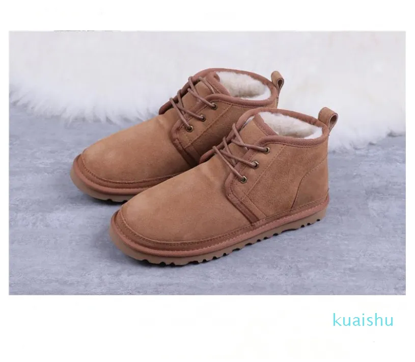 Mannen Klassieke Laarzen Newm Serie Bandjes Casual Warm Mini Boot vrouwen Winter Wollen Schoen Laarzen Neumel Suède Laarzen kastanje Maat US35-US40