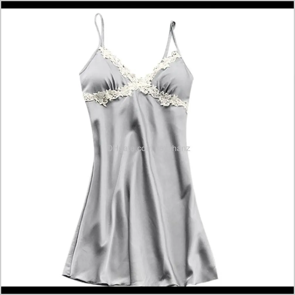 women`s sexy satin silk nightdress lingerie pajamas sexy top sling pajamas comfortable sleeveless lace dress s-xl