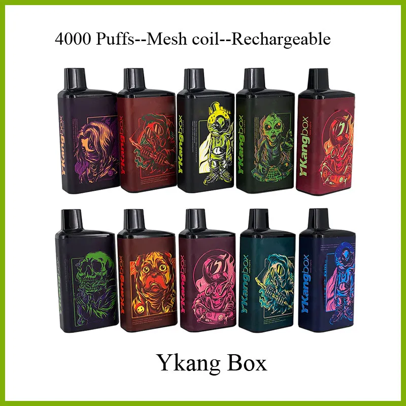 Einwegstift E-Zigarette Vape Ykang Box 4000 Züge 10 Farben wiederaufladbarer Akku mit 10 ml E-Zigaretten-Pod und Mesh-Spule