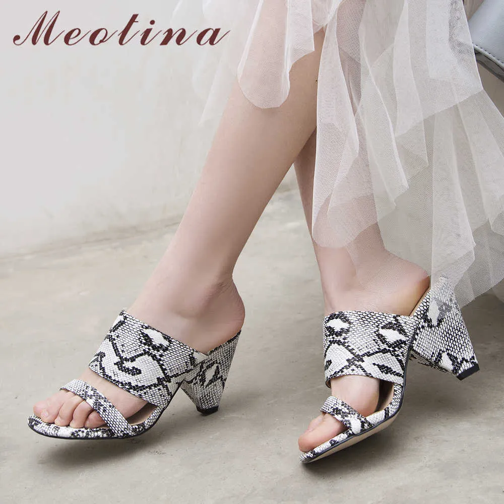 Meotina Sandálias de Verão Mulheres Chinelos Snake Imprimir Spike Spike High Heel Sapatos Fashion Open Toe Slides Senhoras Sandálias Grande Tamanho Grande 33-44 210608