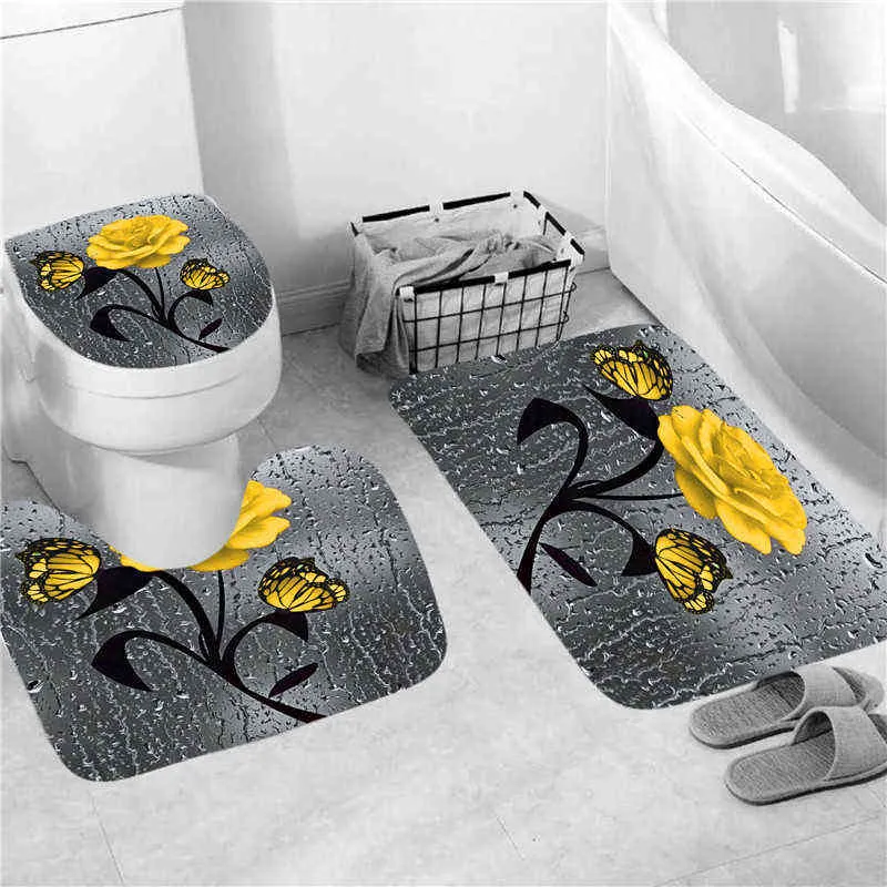 Rose Print 3D Valentines Shower Curtain Set Waterproof Polyester