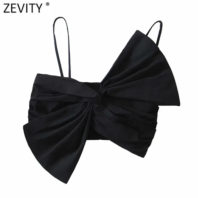 Kobiety Seksowny łuk Wiązany Czarny Sling Bluzka Kobiet Back Elastyczne Spaghetti Pasek Koszulki Chic Slim Crop Topy LS7675 210420